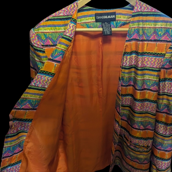 90s silk blazer Women's 16 Multicolored Pattern - Picture 3 of 5